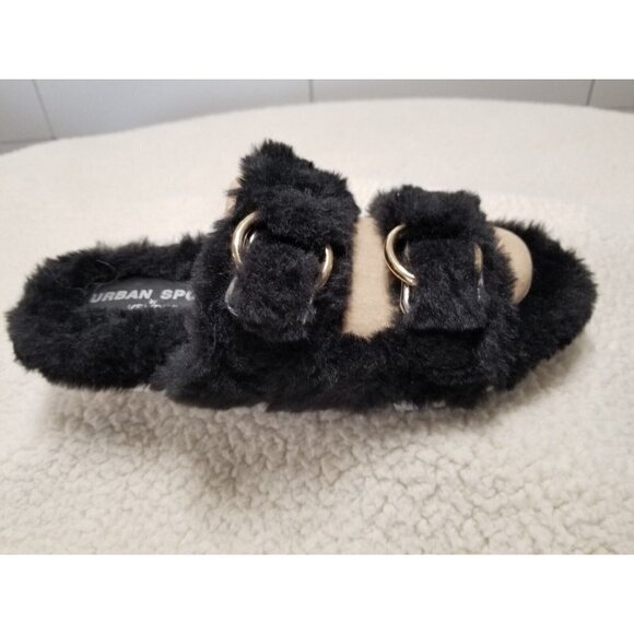 J/Slides Urban Sport Womens Slippers BABEE Black Faux Fur Slide  Size 10 M - Picture 3 of 4